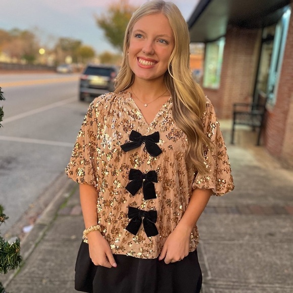 THML Shine Bright Sequin Bow Top - Picture 1 of 13